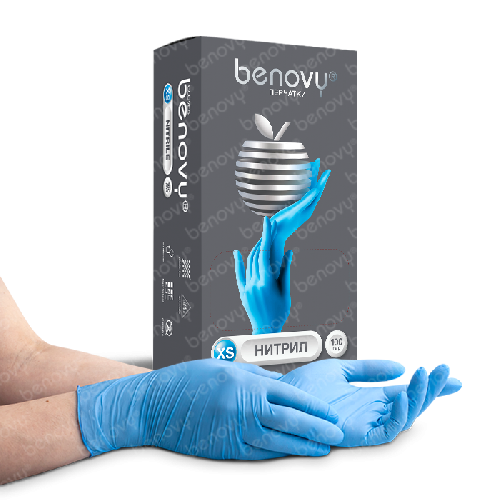 Перчатки нитриловые Benovy XS голубые